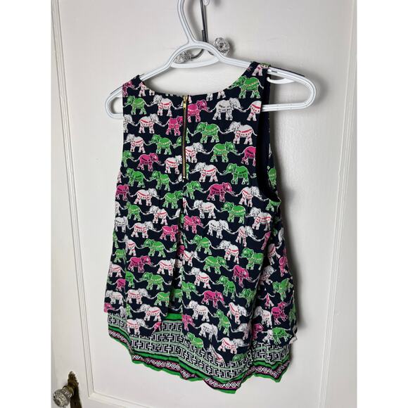 Crown & Ivy Tank Top Blouse Women's Petite Small Elephant Pink Green Preppy - Picture 5 of 6